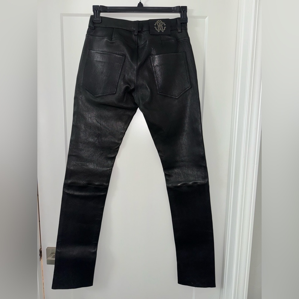 RUNWAY Roberto Cavalli Black Straight-Leg 100% Lamb Leather Pants